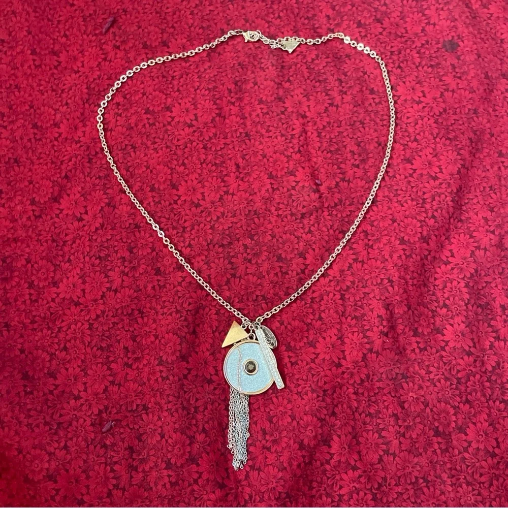 Guess Rose Gold Color 22” Pendant Necklace with Fringe and‎ Sparkle Detailing